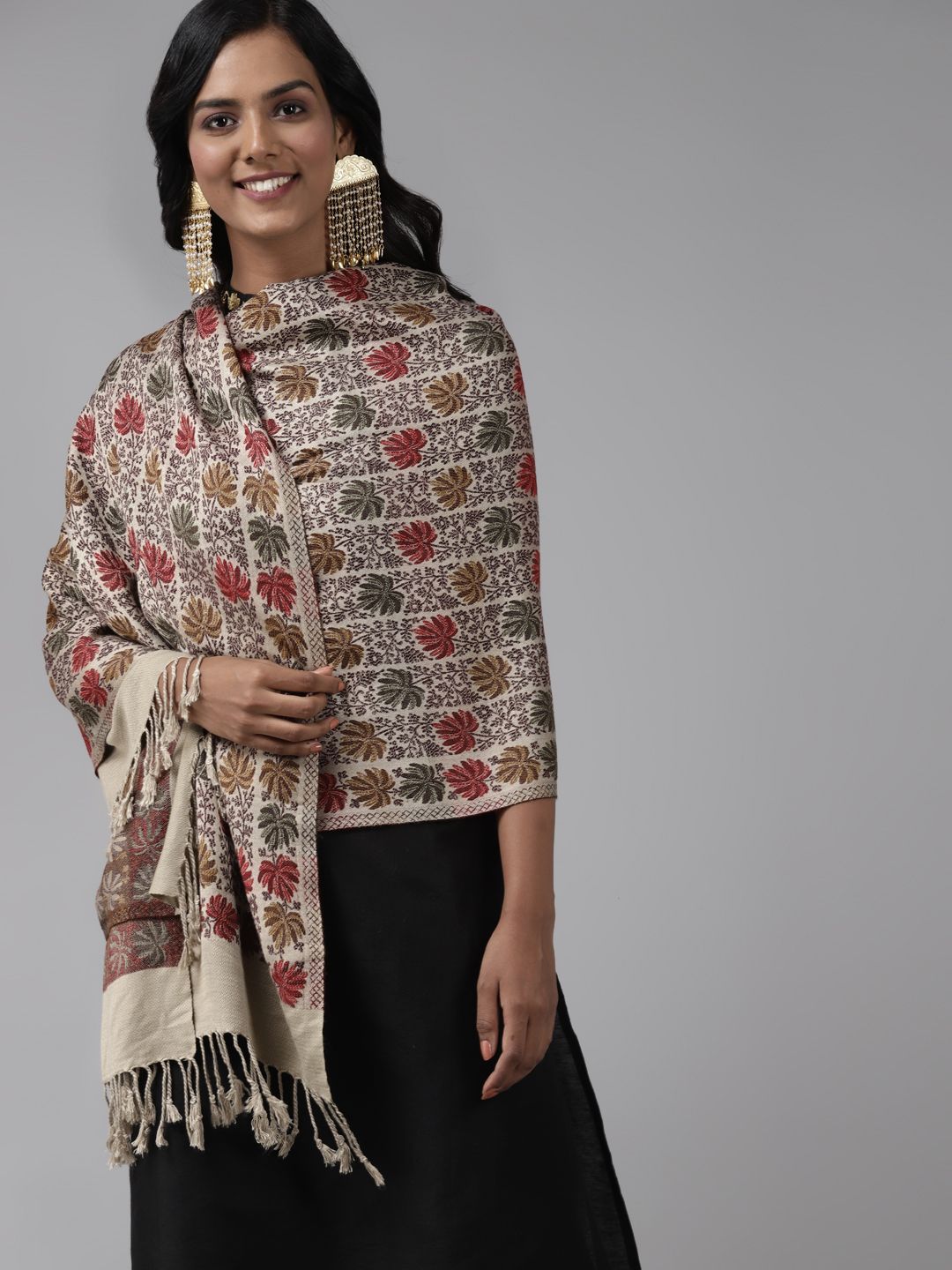 Indo Era Women Beige Woven Design Stole Price in India