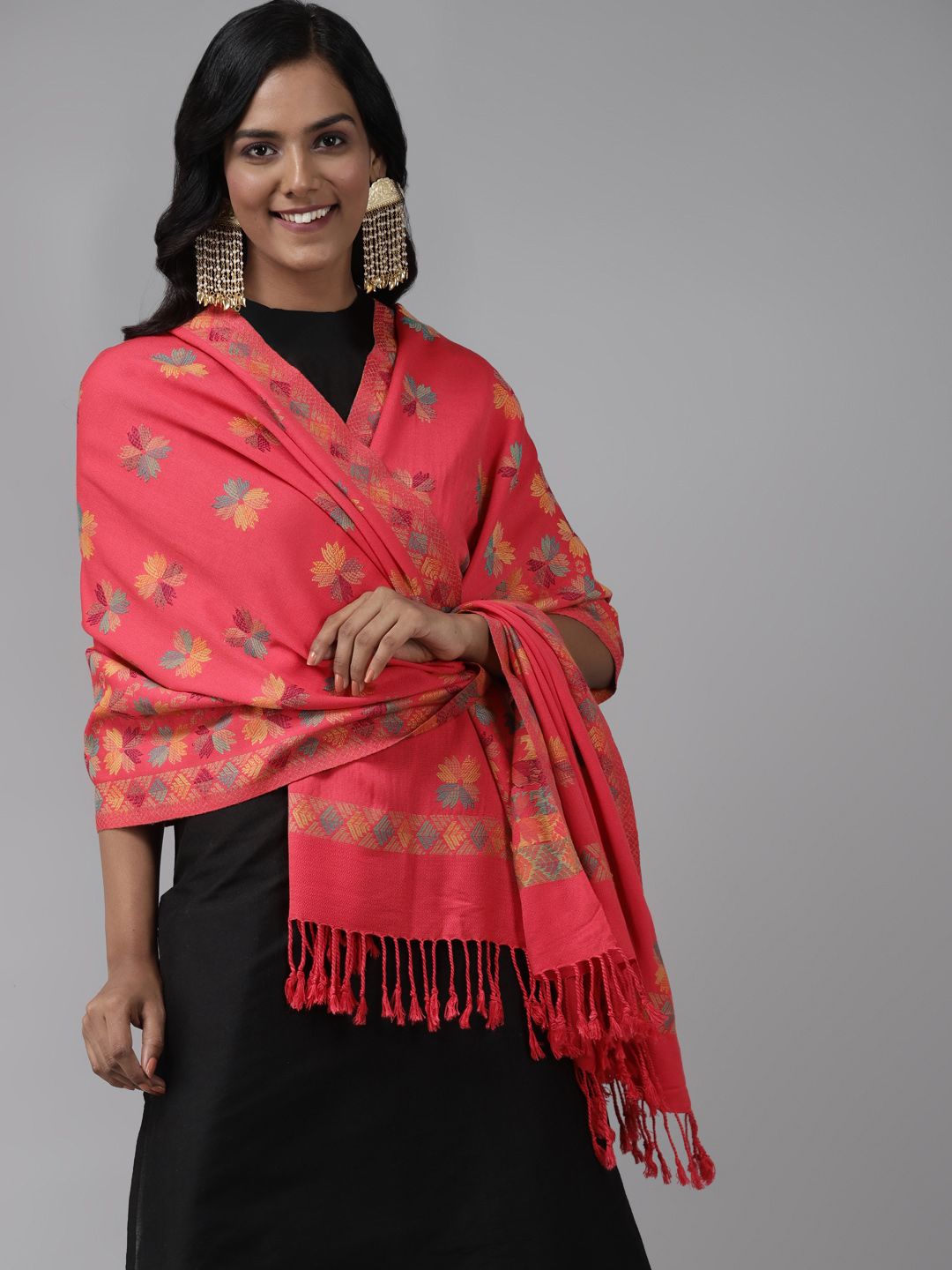 Indo Era Pink Woven Design Viscose Rayon Stole Price in India