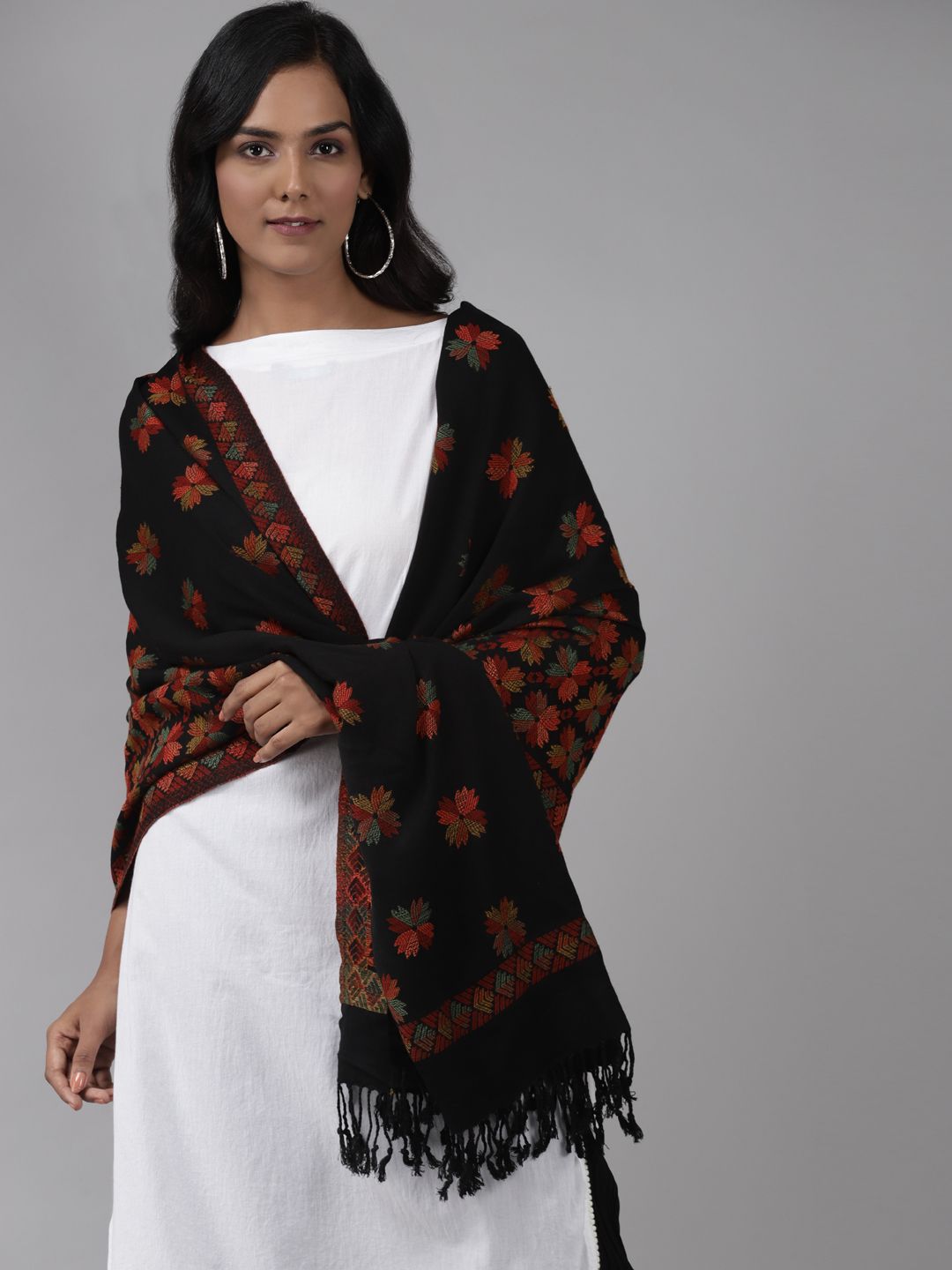 Indo Era Black Woven Design Stole Price in India