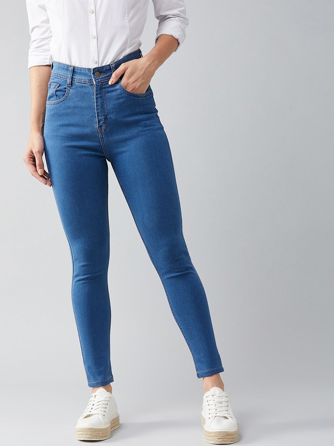 DOLCE CRUDO Women Blue Skinny Fit High-Rise Jeans Price in India