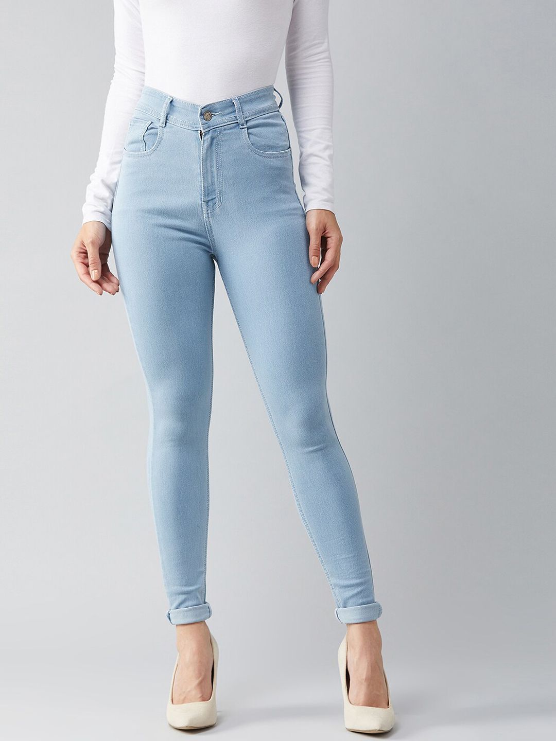 DOLCE CRUDO Women Blue Skinny Fit High-Rise Stretchable Jeans Price in India