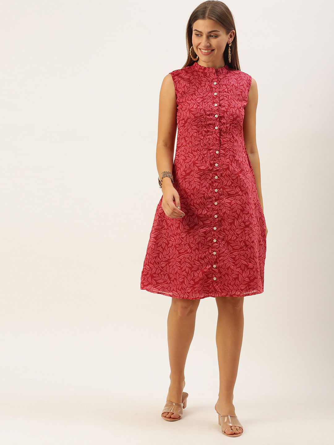 EthnoVogue Pink Floral A-Line Dress Price in India