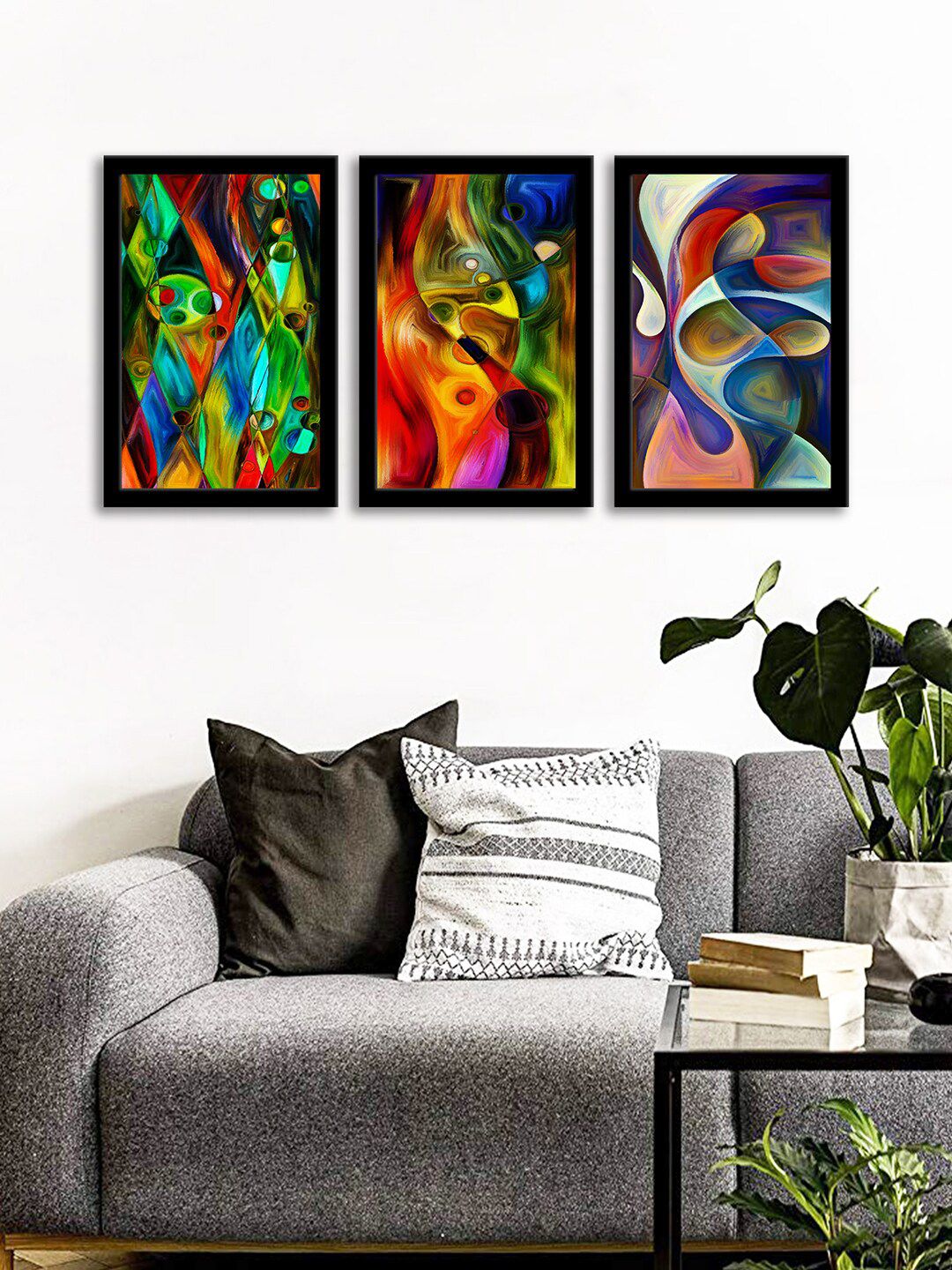 WENS Set Of 3 Multicoloured Abstract Modern Wall Art Paintings Price in India