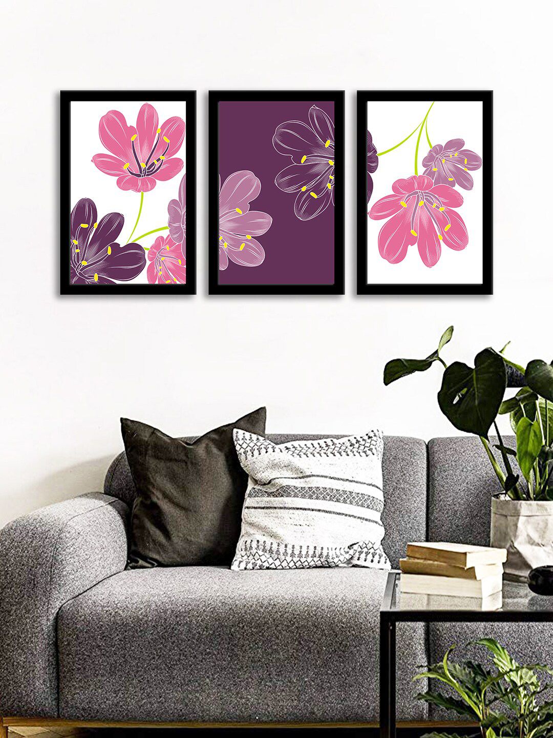 WENS Set Of 3 Multicoloured Flowers of Clivia Wall Art Paintings Price in India