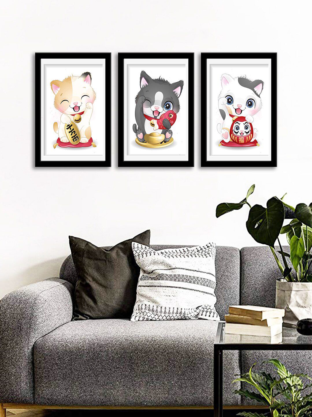 WENS Set Of 3 Multicoloured Cute Kittens Wall Art Painting Price in India