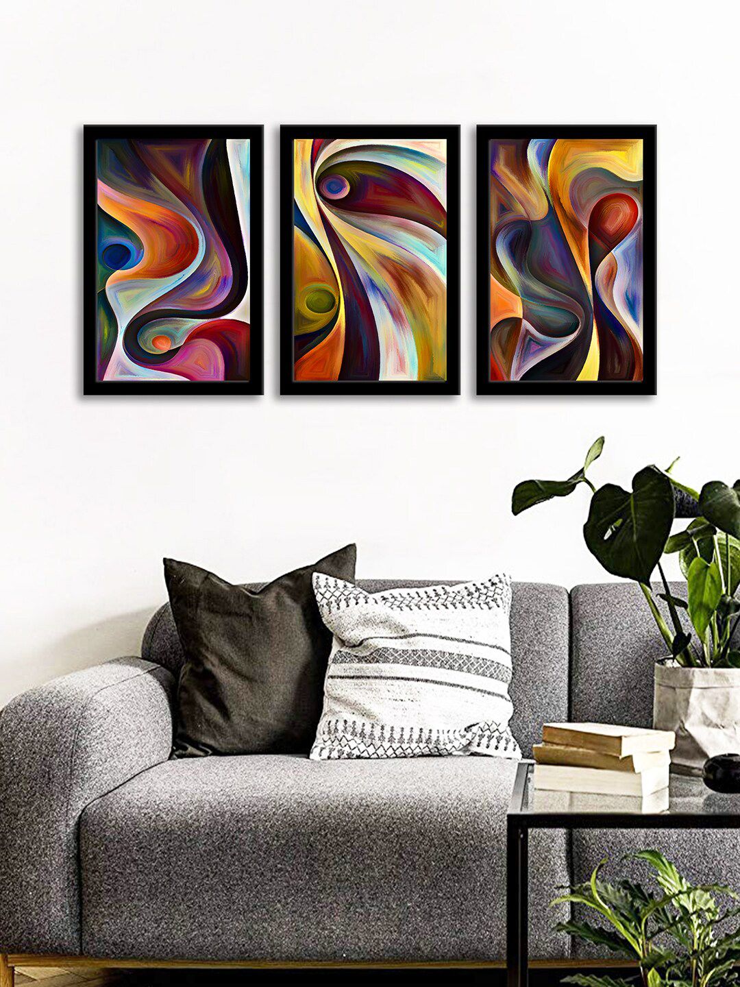 WENS Set Of 3 Multicoloured Moderate Abstract Wall Art Paintings Price in India