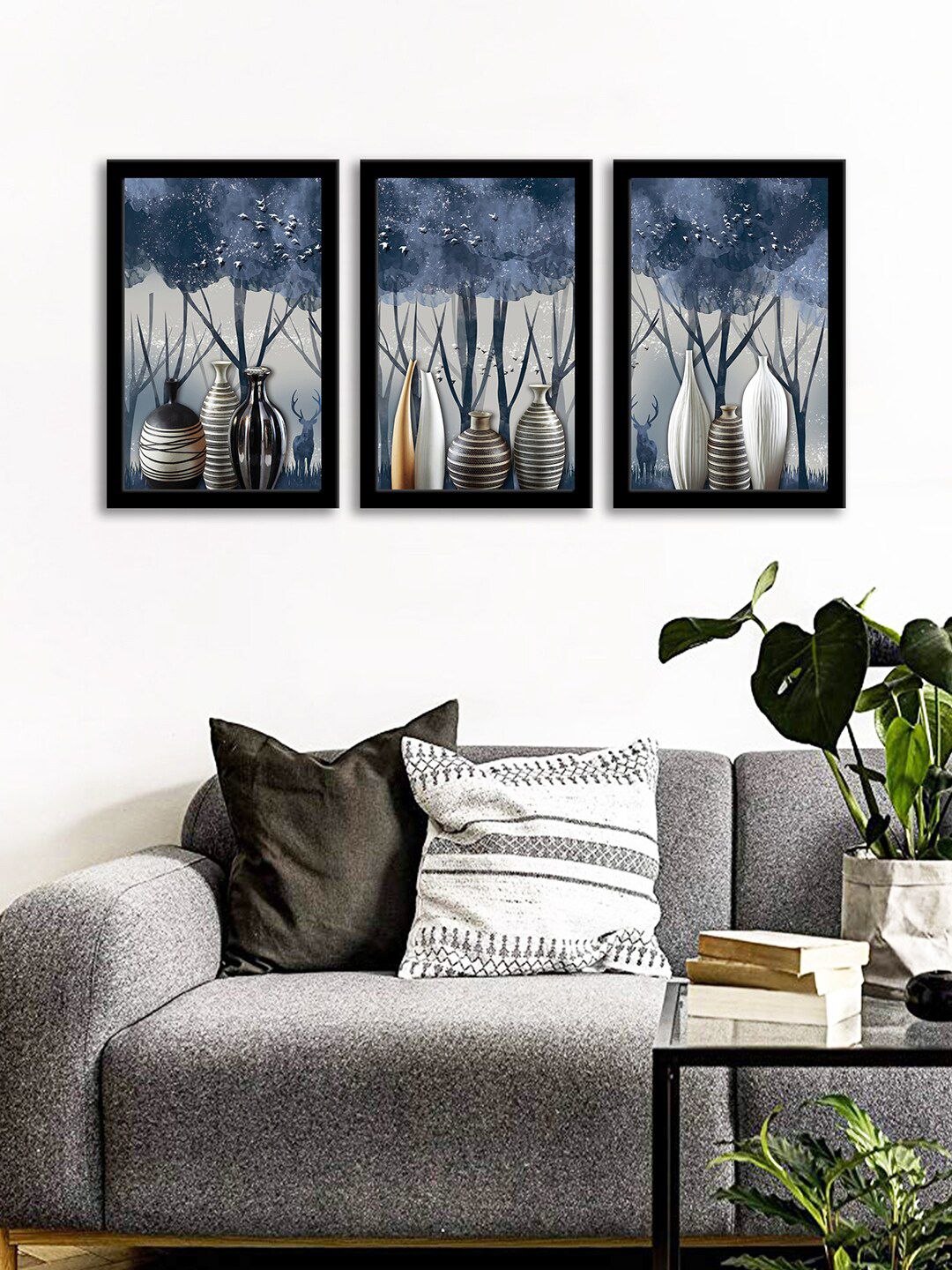 WENS Set Of 3 Multicoloured Modern Art Of Vases Wall Art Paintings Price in India