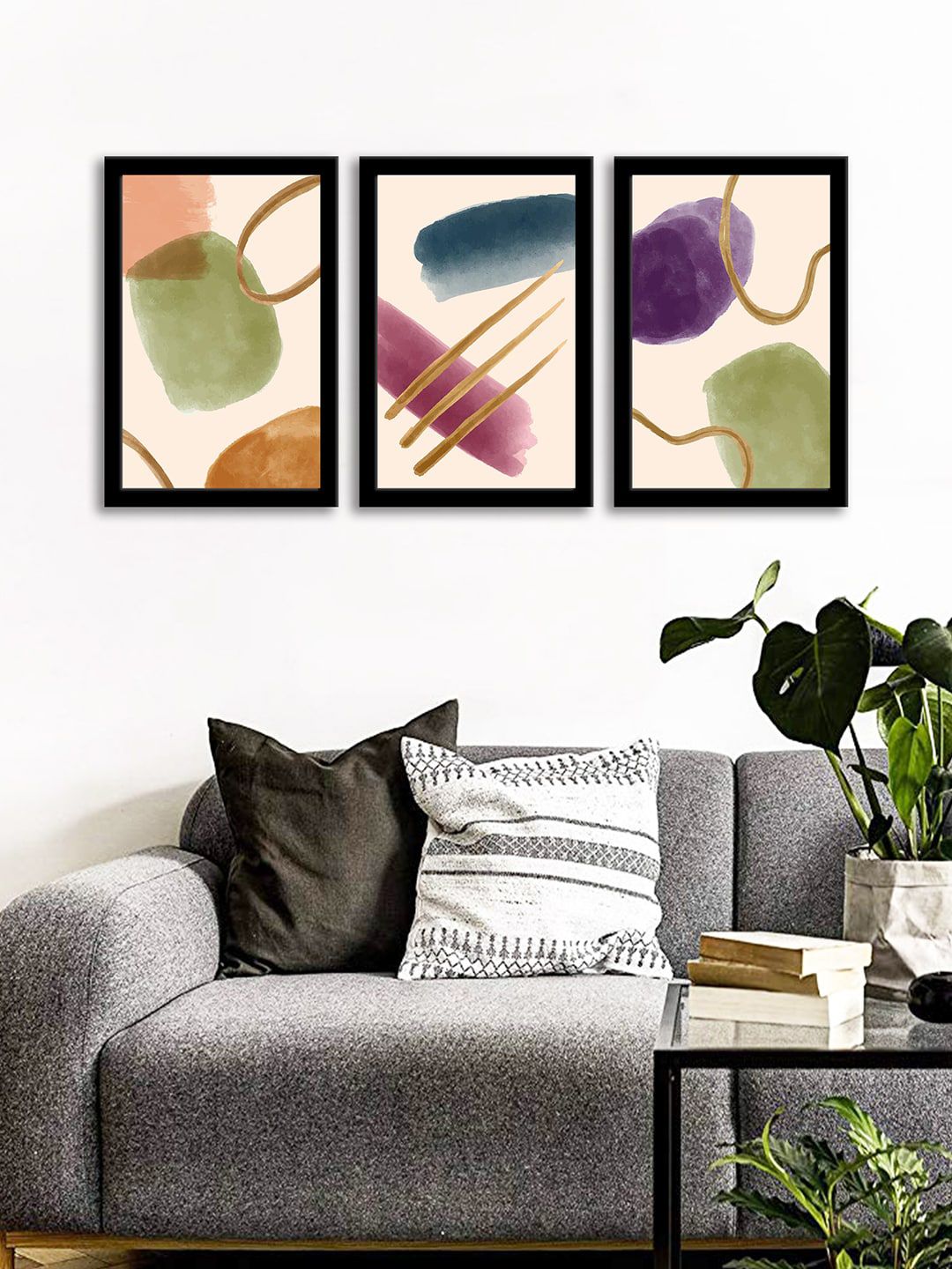 WENS Set Of 3 Multicoloured Modern Ink Wall Art Paintings Price in India