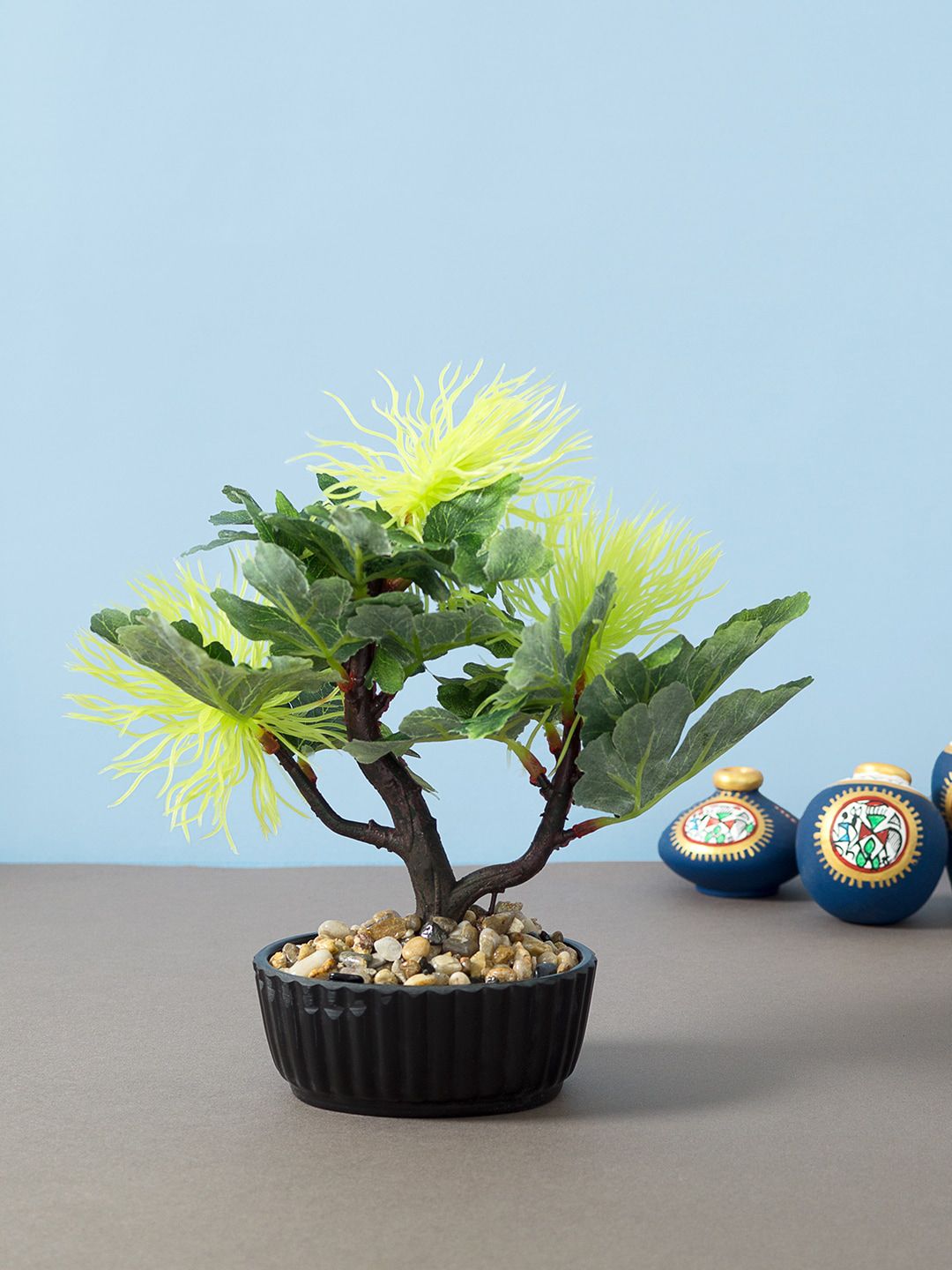 Golden Peacock Lime Green & Black Artificial Plant With  Pot Price in India