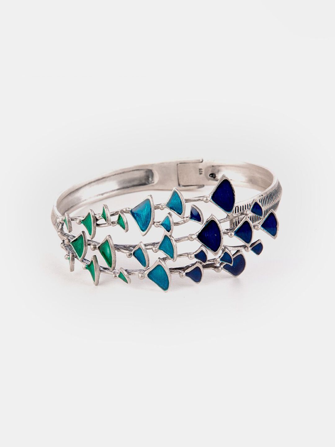 SHAYA Women Blue & Green Silver-Plated Cuff Foldover Bracelet Price in India