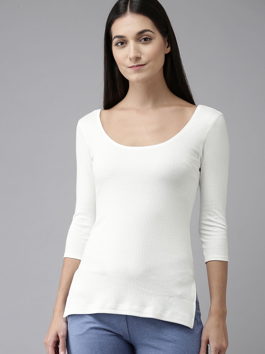 Women Off White Solid Thermal Camisole