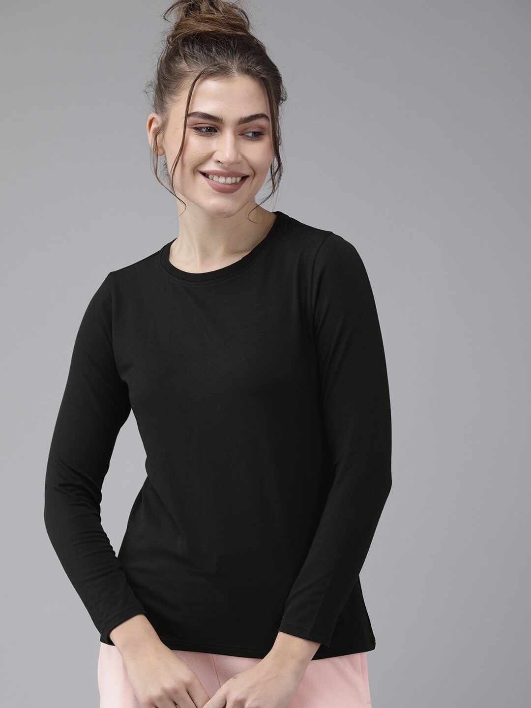 Van Heusen Women Black Solid G99+ Antiviral Lounge T-shirt Price in India