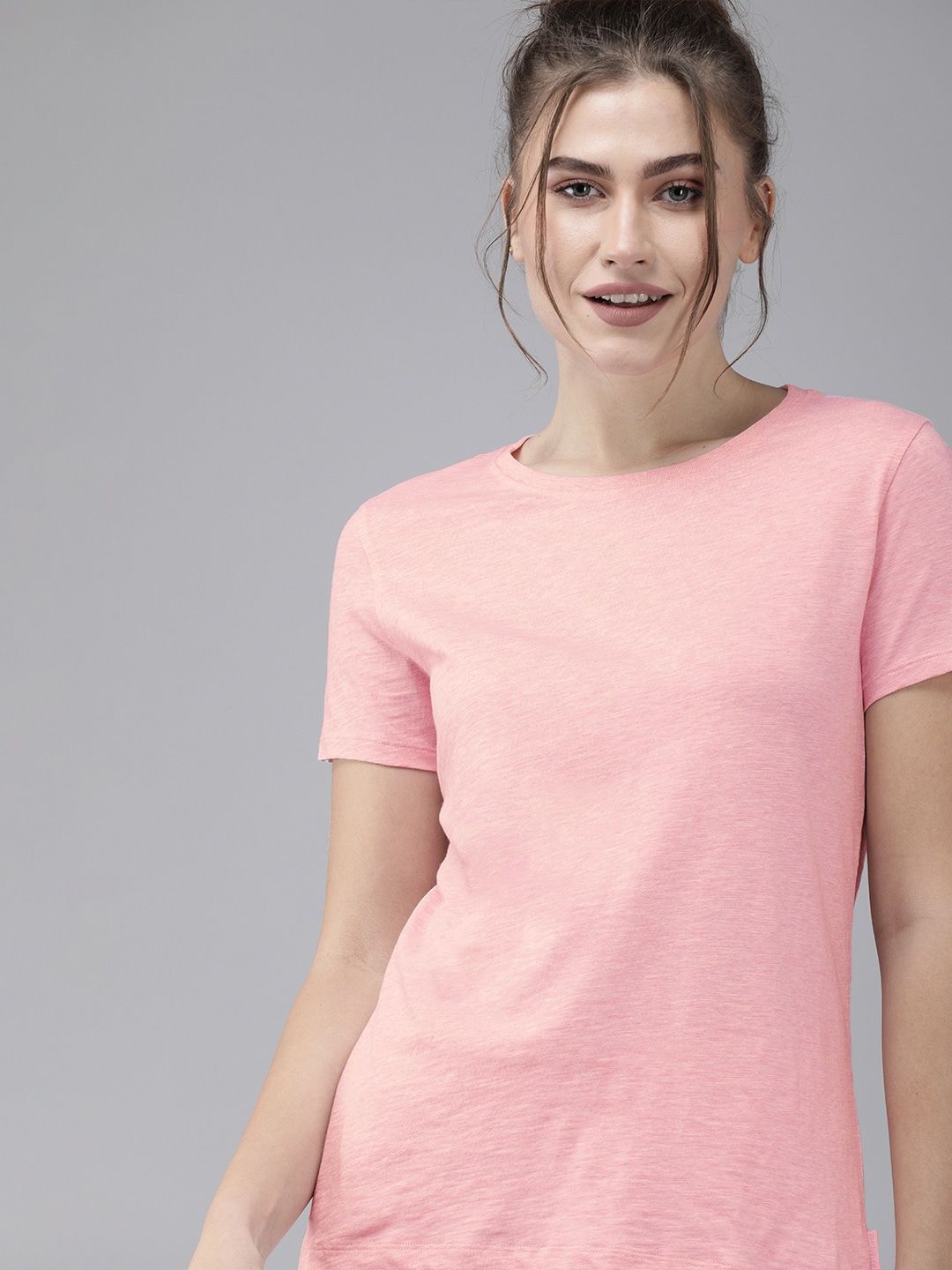 Van Heusen Women Pink Solid Pure Cotton Lounge T-shirt Price in India