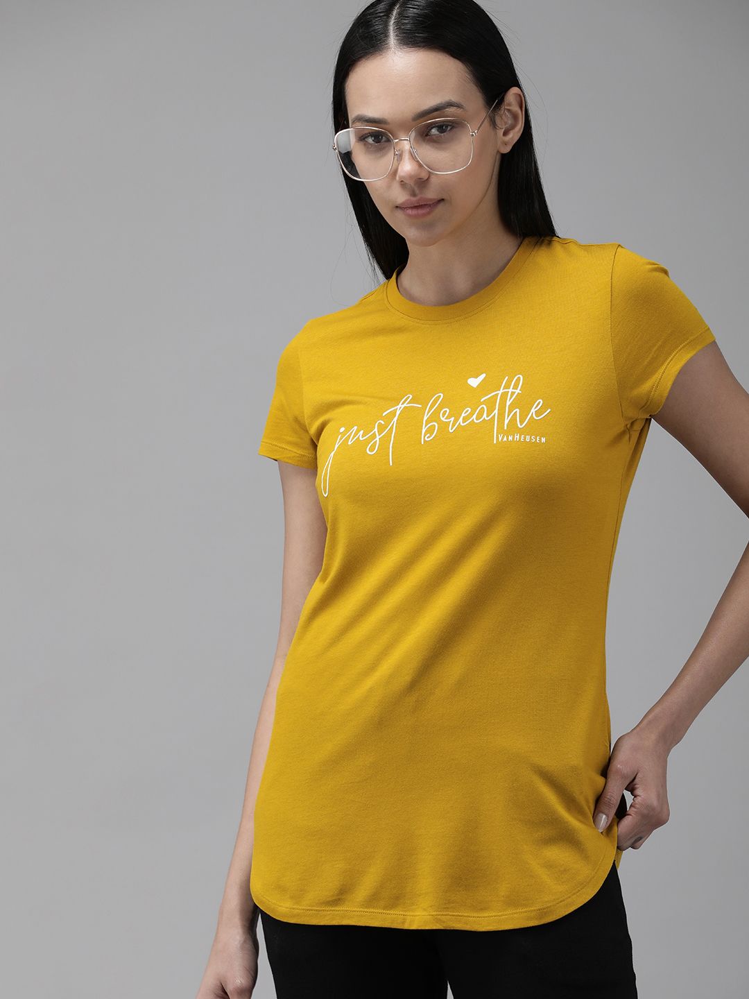 Van Heusen Women Mustard Yellow Printed Lounge T-shirt Price in India