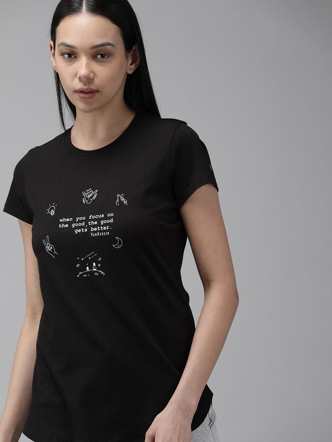 Van Heusen Women Black Printed Lounge T-shirt Price in India