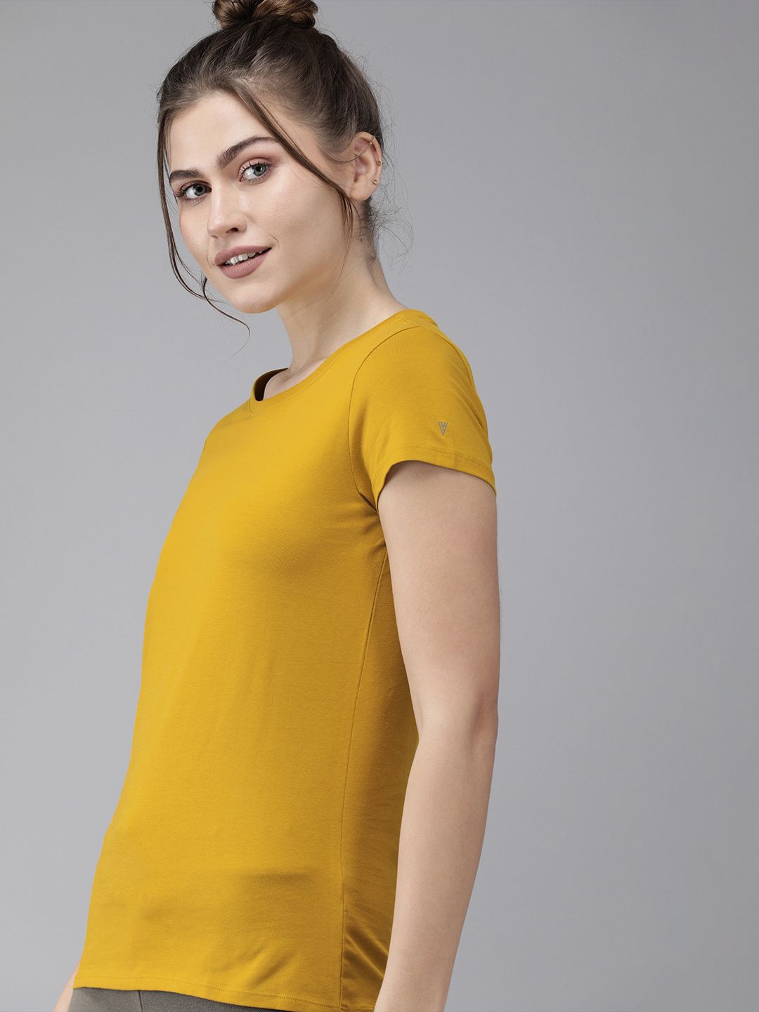 Van Heusen Women Mustard Yellow Solid Lounge T-shirts Price in India