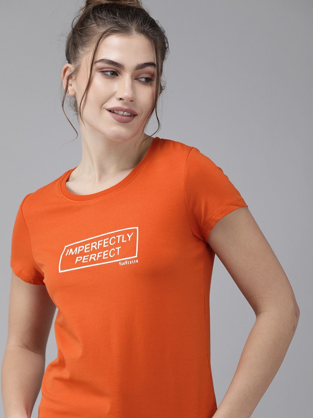 Van Heusen Women Orange Printed Lounge T-shirts Price in India