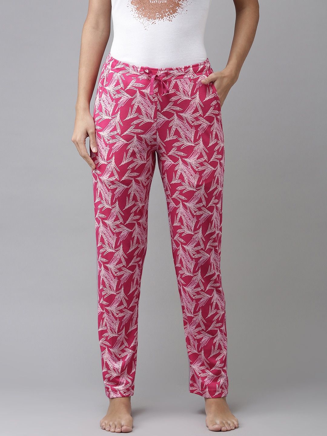 Van Heusen Women Pink & White Printed Soft Lounge Pant Price in India