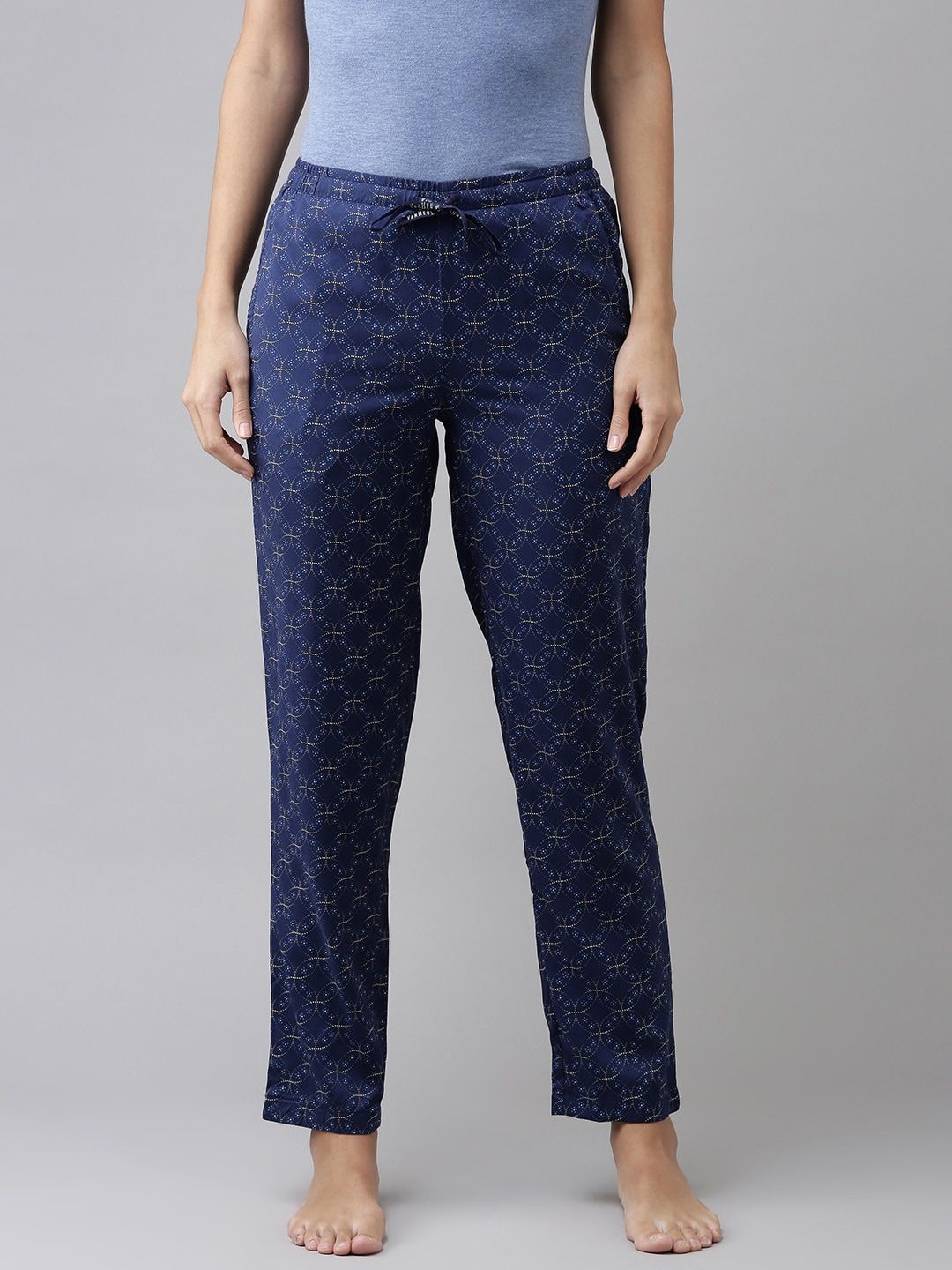 Van Heusen Women Navy Blue Printed Lounge Pant Price in India