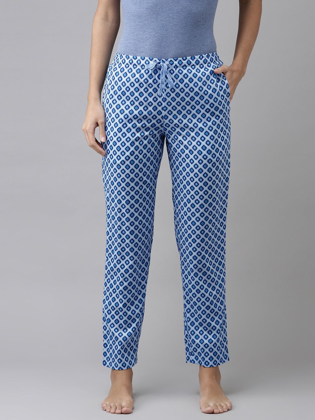 Van Heusen Women Blue and White Printed Lounge Pants Price in India