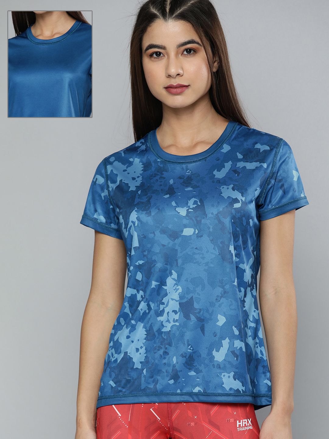 HRX By Hrithik Roshan Training Women Blue Reversible AOP Tshirts Price in India