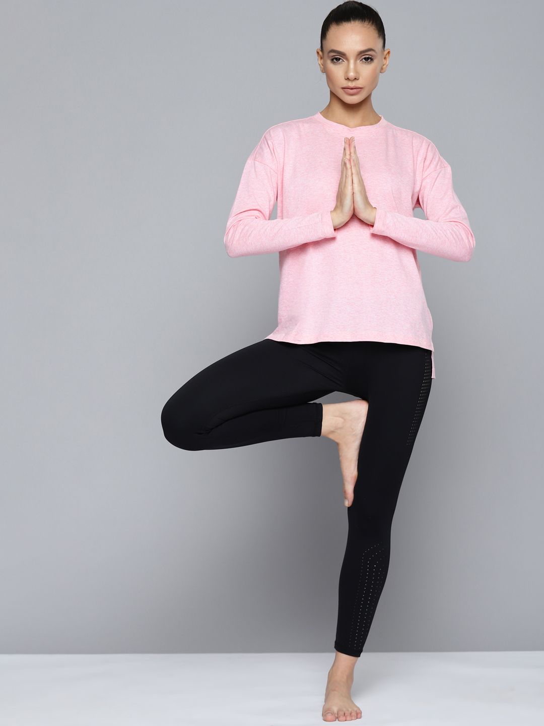 HRX By Hrithik Roshan Yoga Women Pink Melange Solid T-shirt Price in India