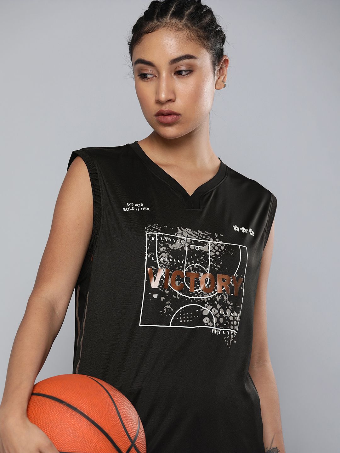 HRX By Hrithik Roshan Basketball Women Jet Black Rapid-Dry Graphic Tshirts Price in India