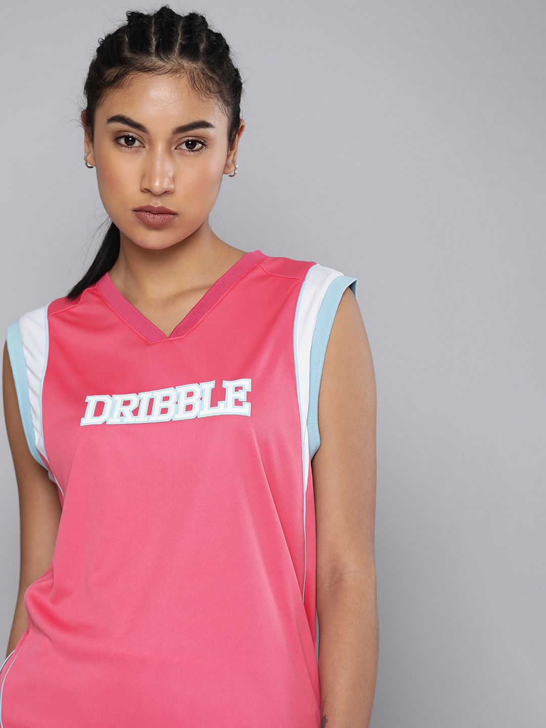 HRX by Hrithik Roshan Women Pink Typography Printed V-Neck Antimicrobial T-shirt Price in India