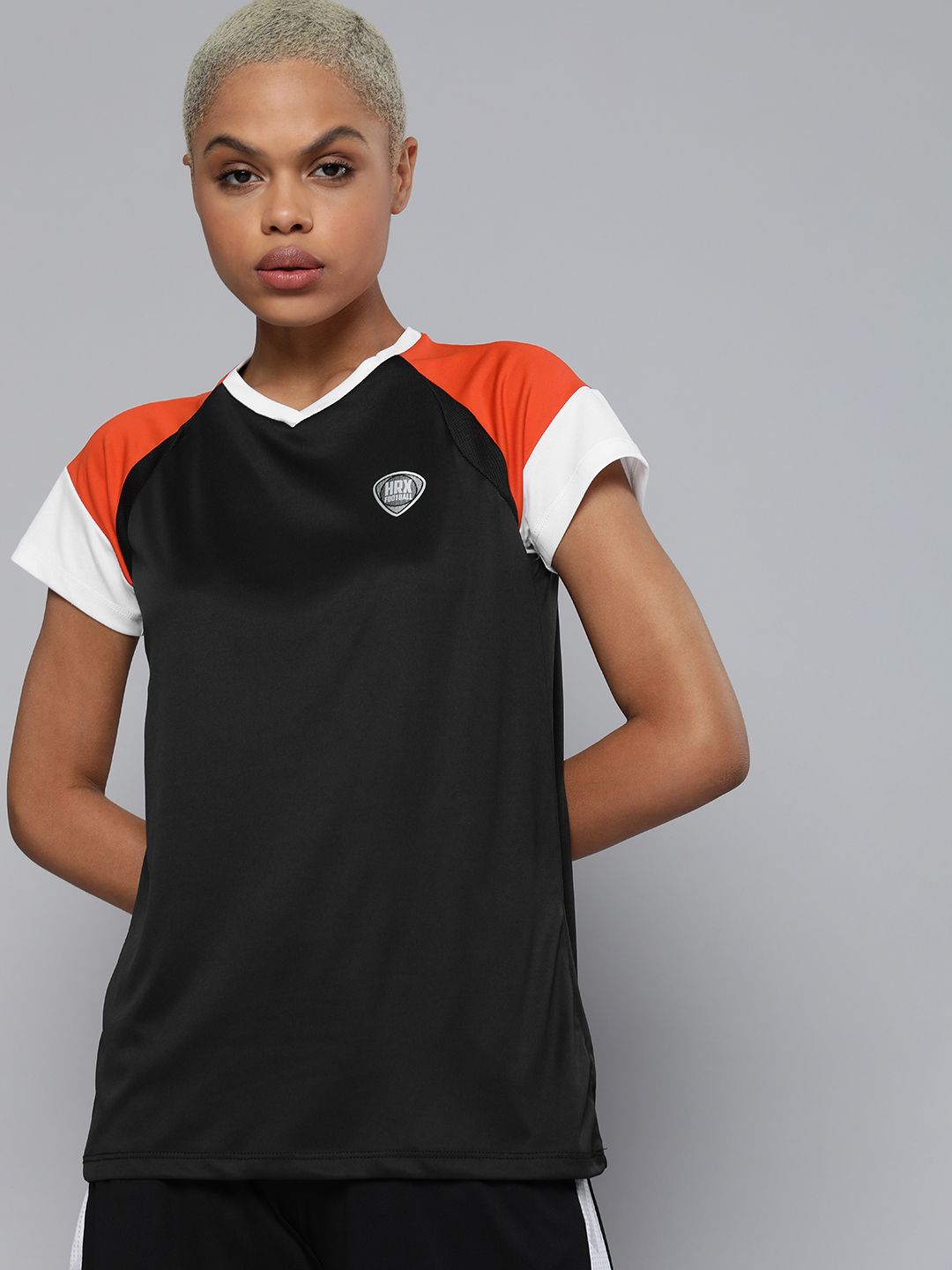 HRX By Hrithik Roshan Football Women Jet Black Rapid-Dry Brand Carrier T-shirt Price in India