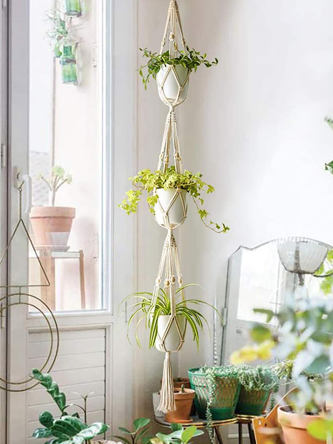Homesake Set Of 2 Beige Macrame Plant Hangers Without Pot Price in India