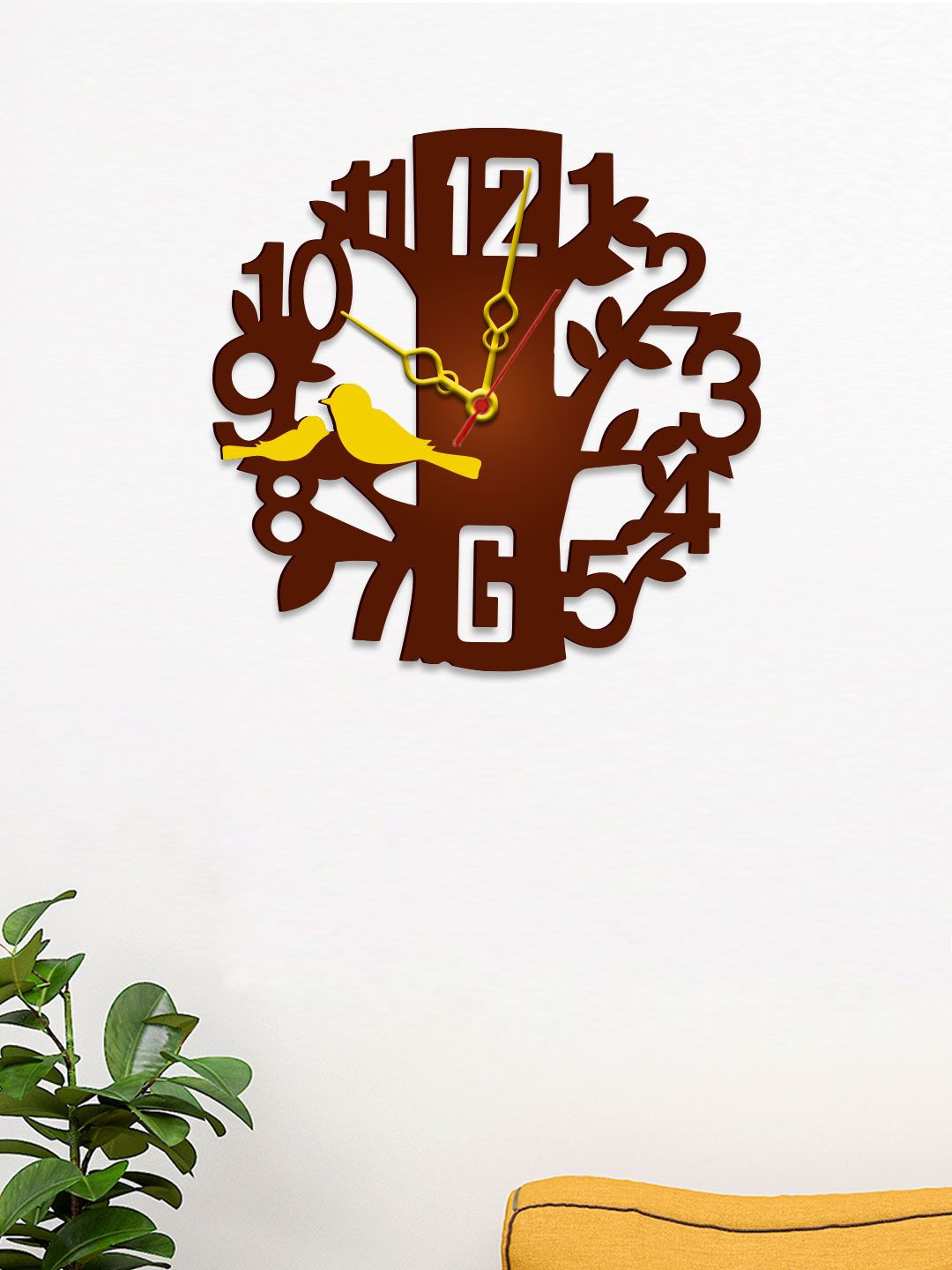 WALLMANTRA Brown & Gold-Toned Contemporary Wall Clock Price in India