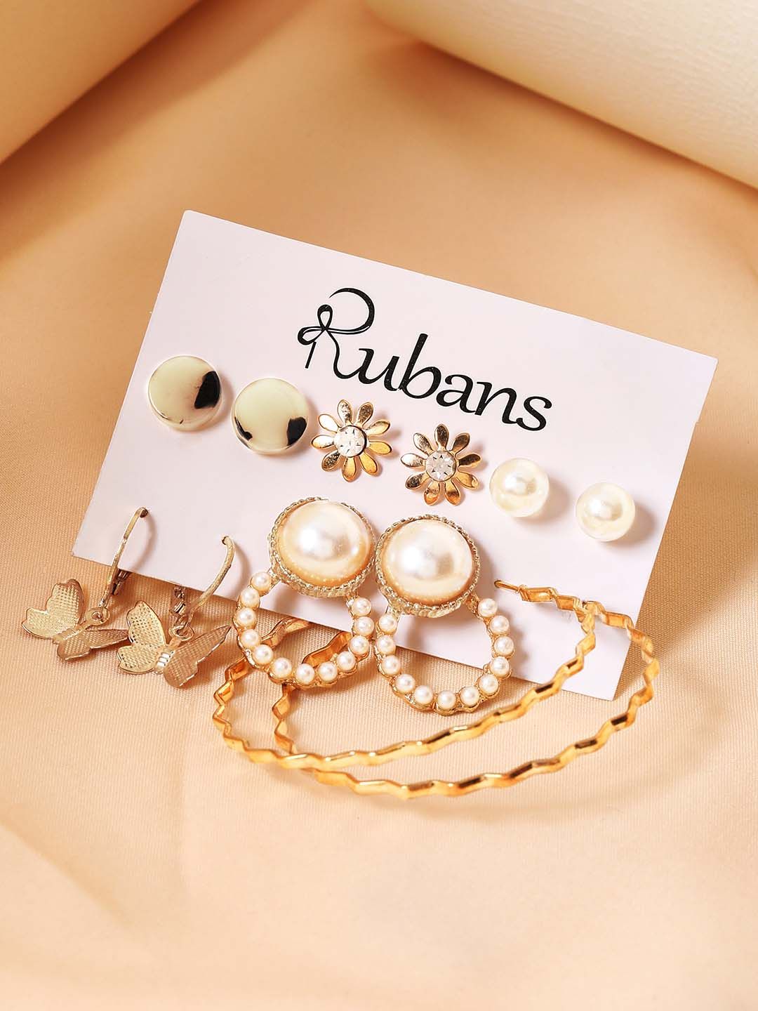 TOKYO TALKIES X rubans FASHION ACCESSORIES Set of 6 Gold Plated Studs Earrings Price in India