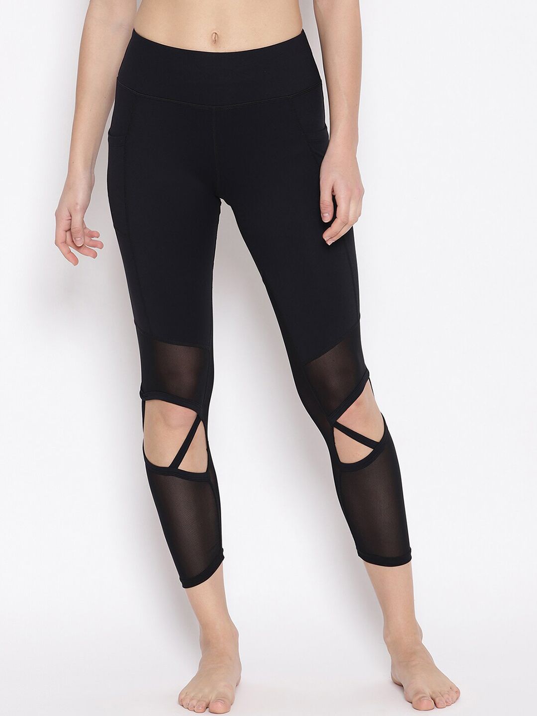 iki chic Black High Waist Mesh Panel Yoga Tights Price in India