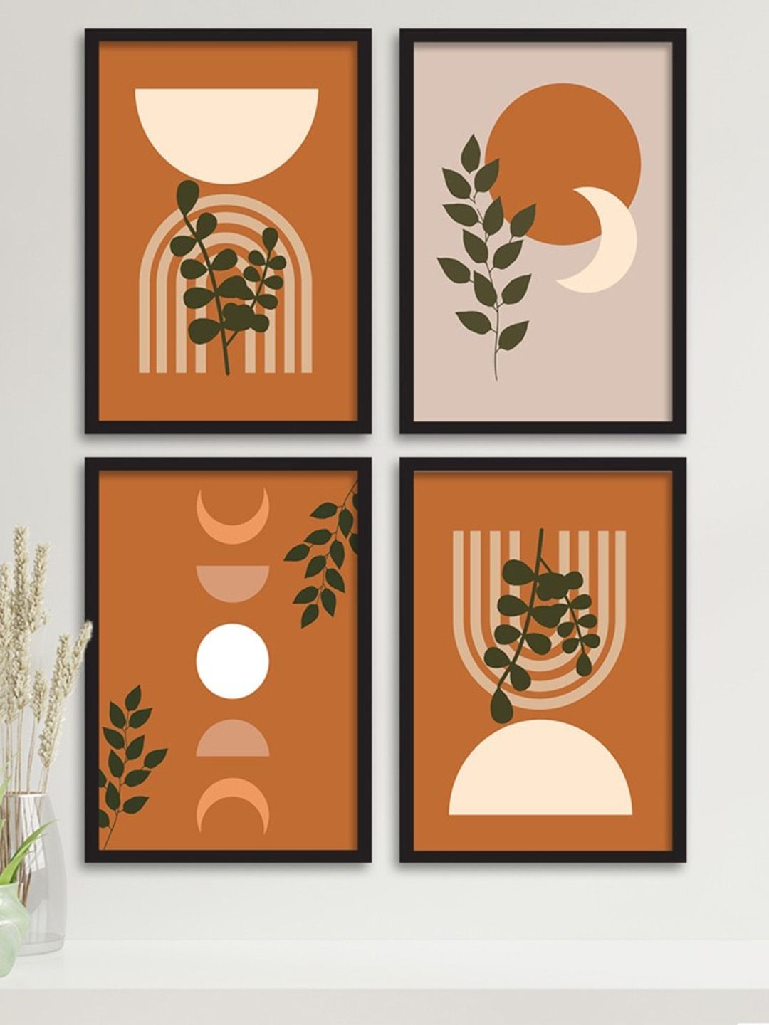 Art Street Set Of 4 Brown & Black Framed Wall Arts Price in India