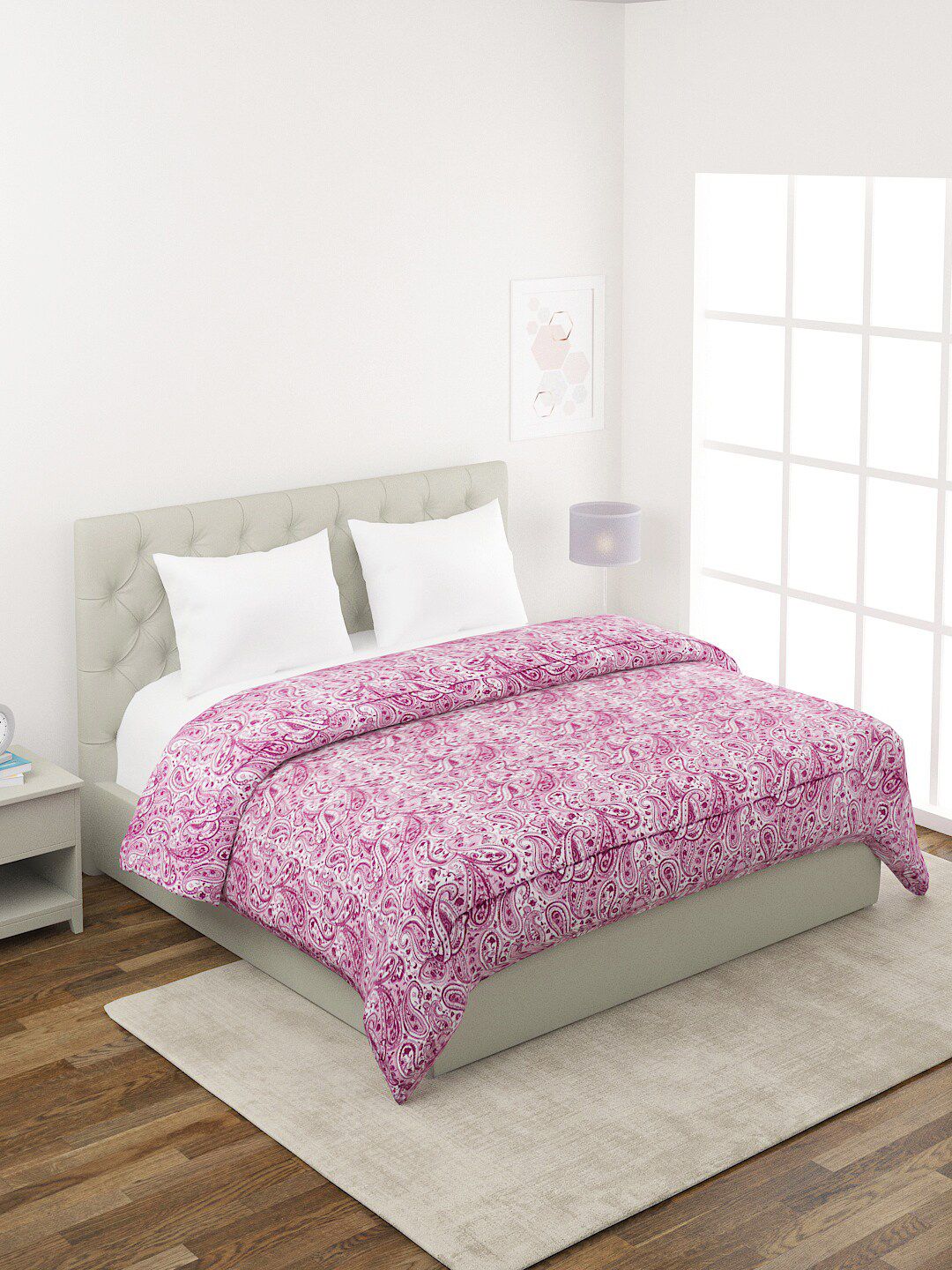 A Homes Grace Purple & White Paisley Printed Floral AC Room 300 GSM Double Bed Comforter Price in India