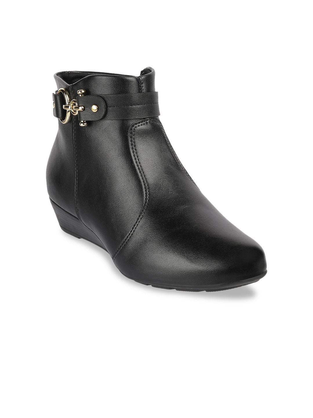 MODARE Black PU Kitten Heeled Boots with Buckles Price in India