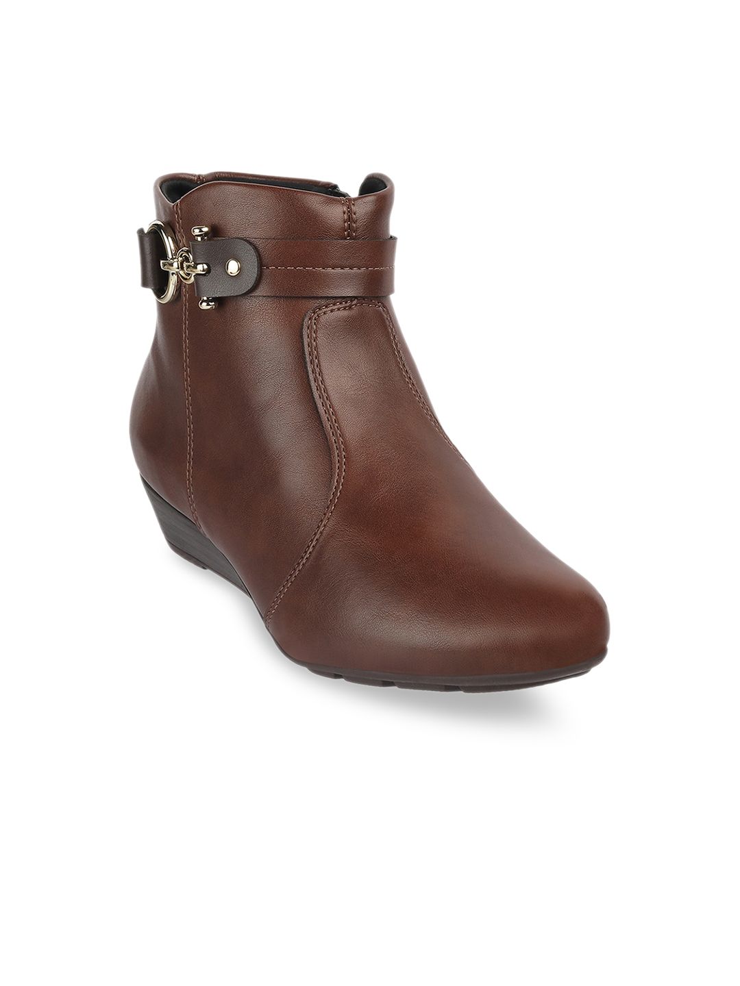 MODARE Brown PU Wedge Heeled Boots Price in India