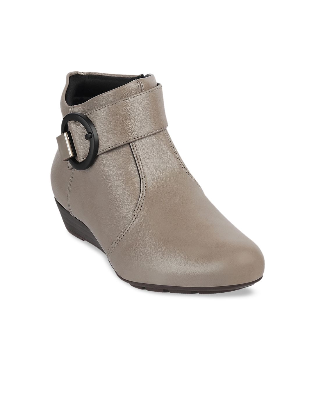 MODARE Grey PU Wedge Heeled Boots with Buckles Price in India