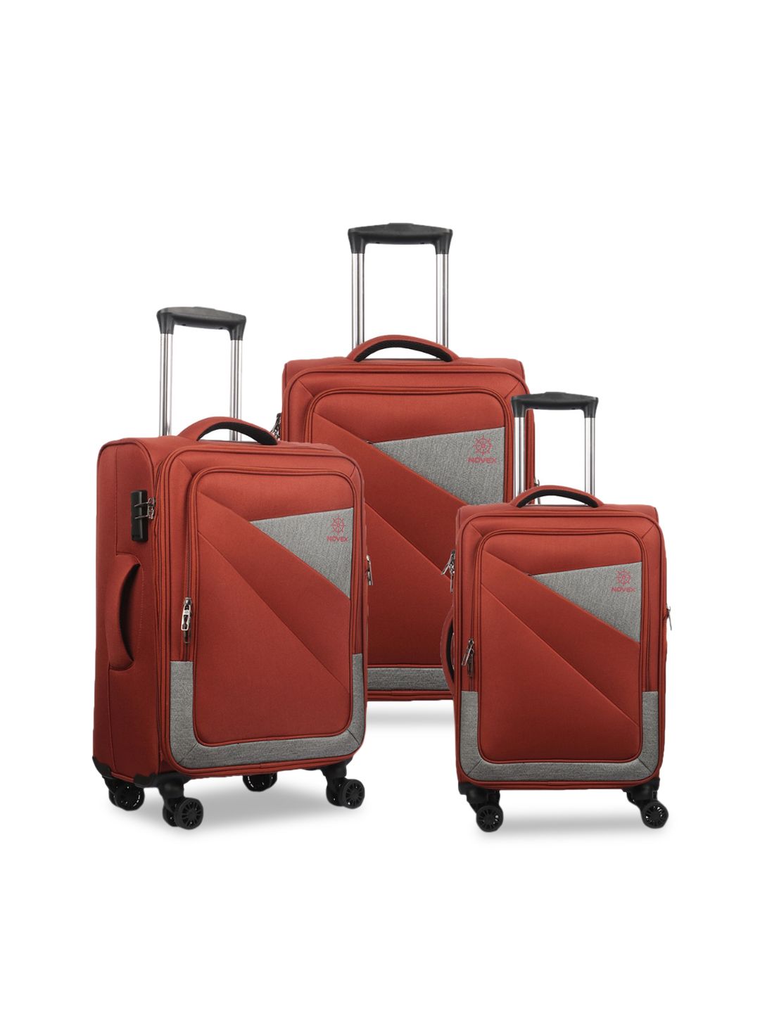 NOVEX Set Of 3 Rust Orange Solid Soft-Sided Trolley Suitcases Price in India