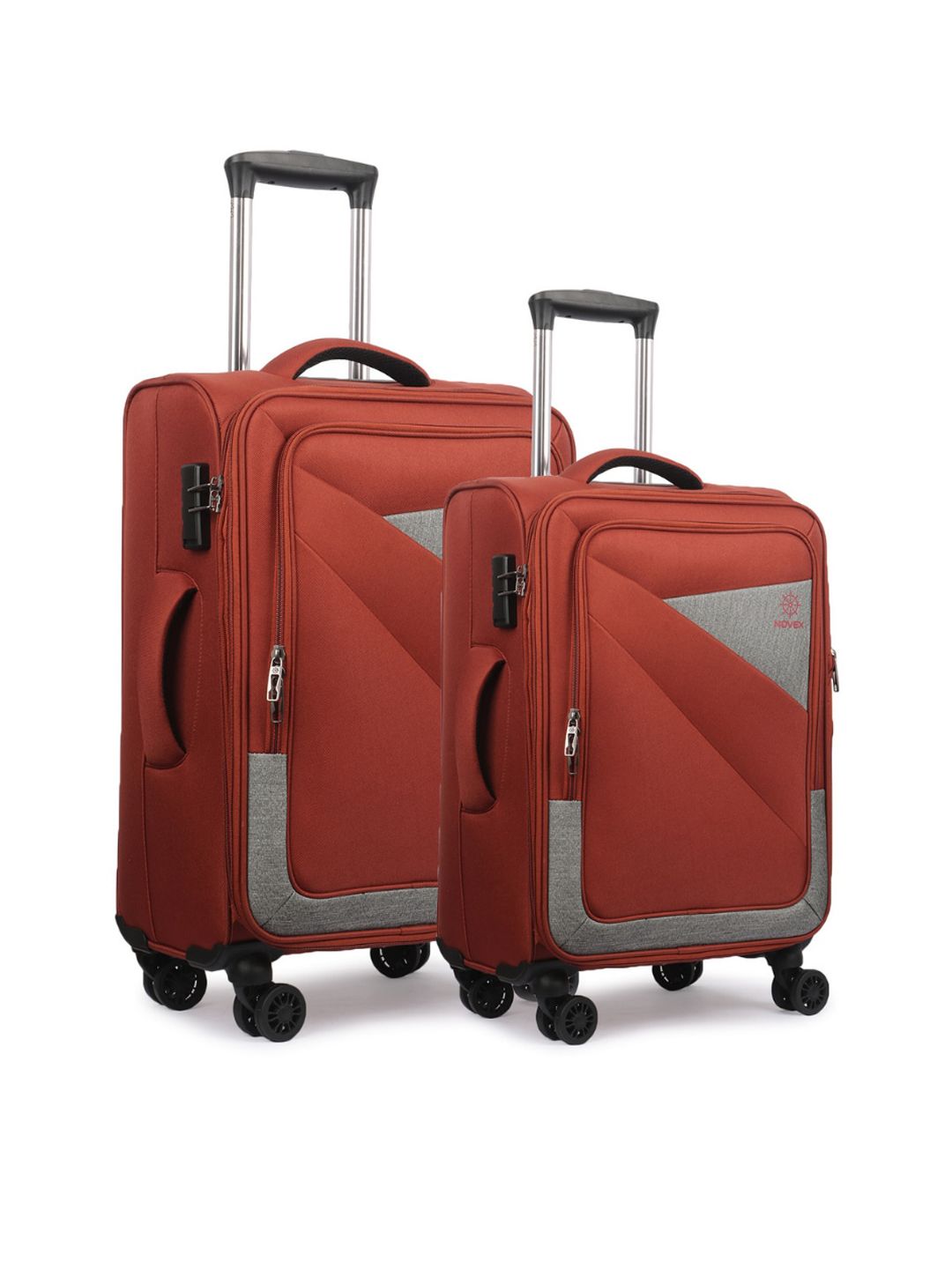 NOVEX Set Of 2 Rust & Grey Soft-Sided Trolley Suitcases Price in India