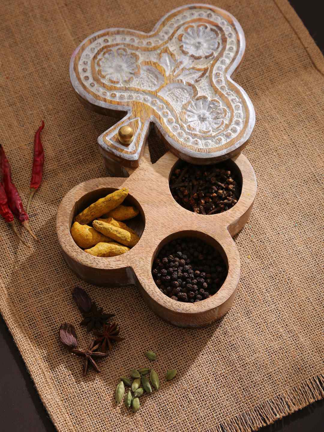 Amoliconcepts White & Beige-Colored Mango Wood Spice Box Price in India