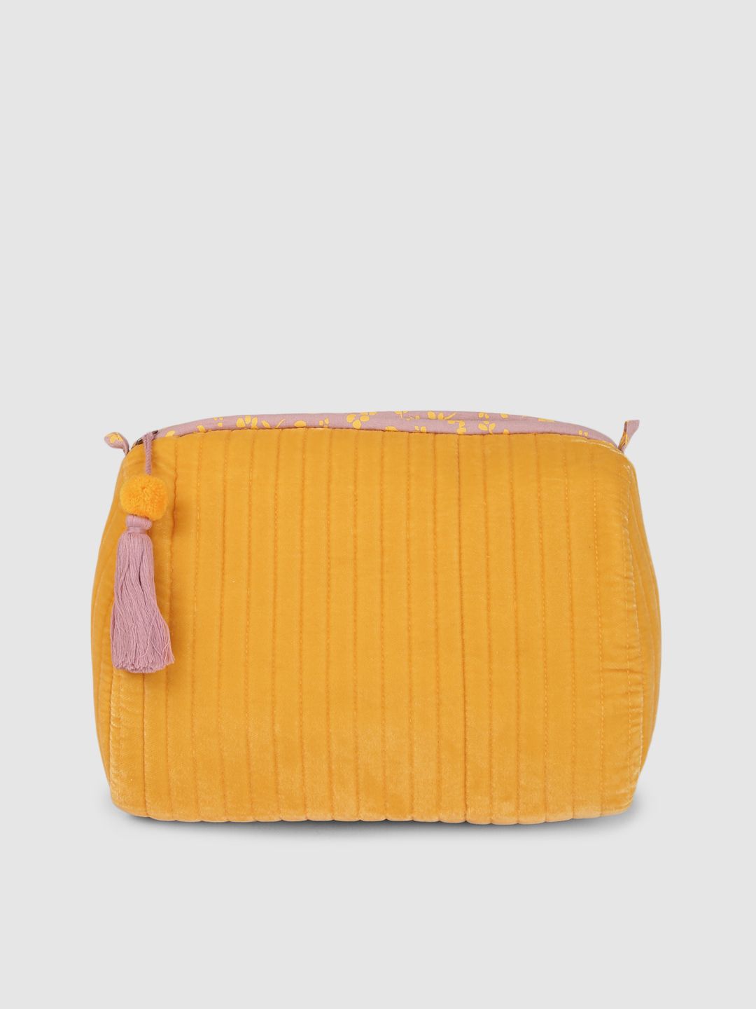 Accessorize Yellow Self-Striped Makeup Pouch Price in India