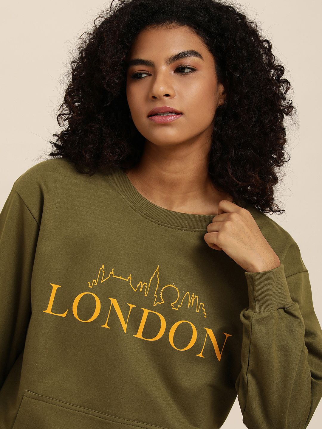 DILLINGER Women Olive Typographic Oversized Sweatshirt Price in India