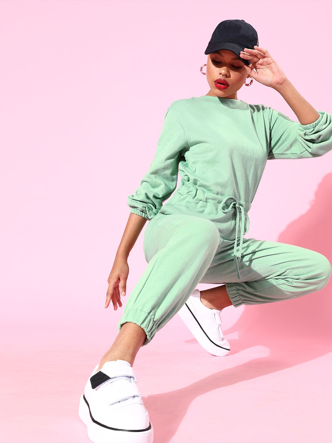 Athena Green Jumpsuit with Drawstring Price in India