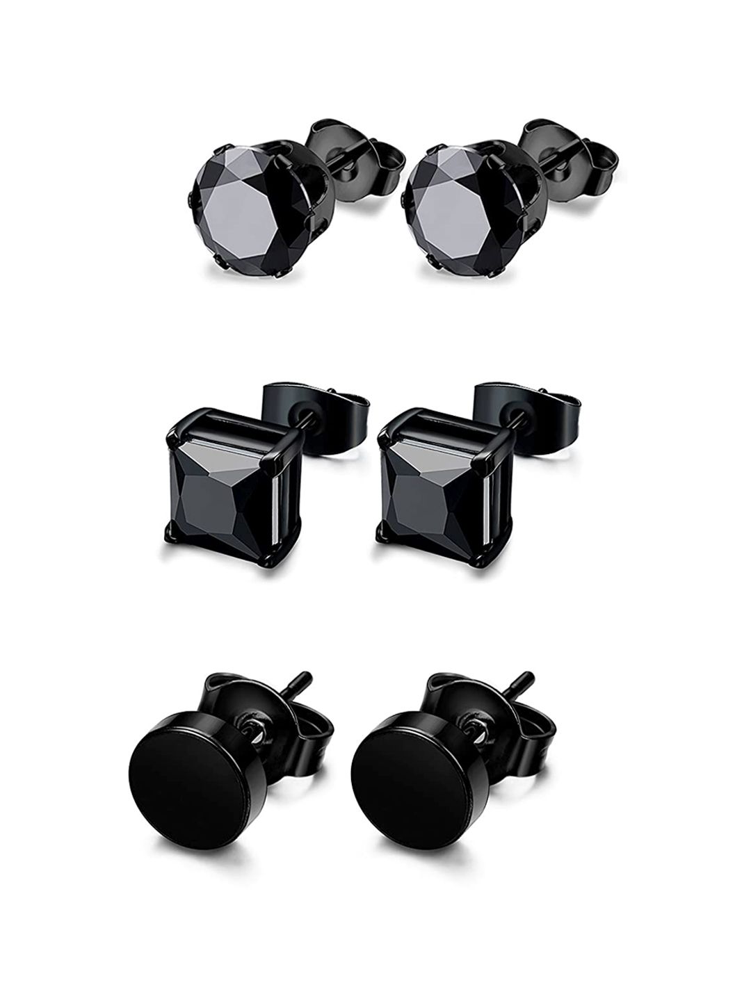 Yellow Chimes Set of 3 Black Stainless Steel Black Crystal Studs Earrings Price in India