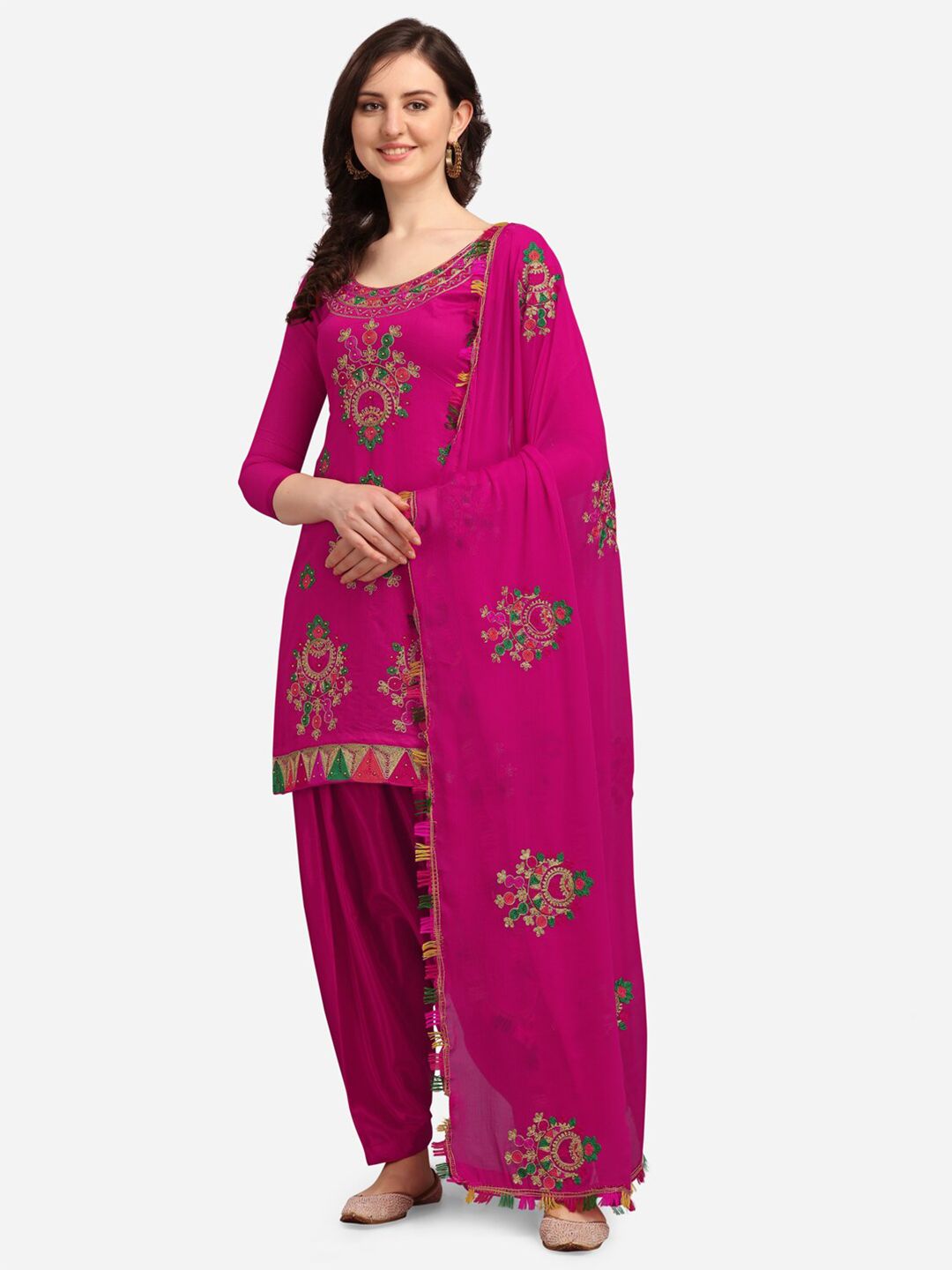 Ethnic Junction Pink Embroidered Unstitched Dress Material Price in India