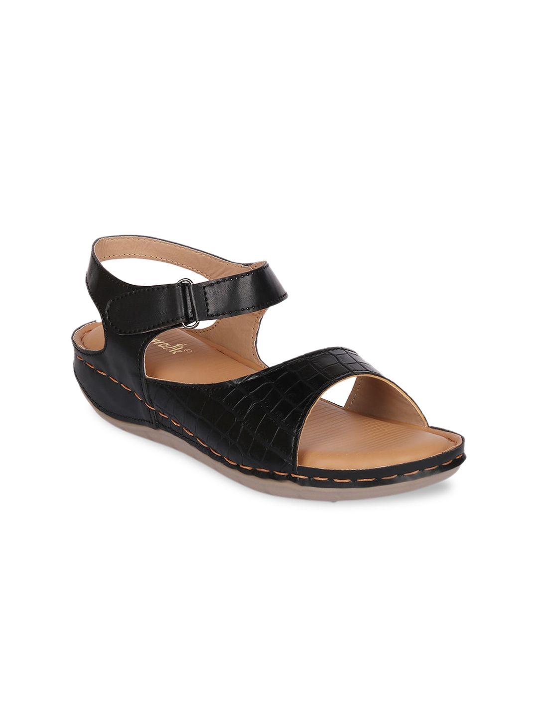 Longwalk Women Black Comfort Sandals Price in India