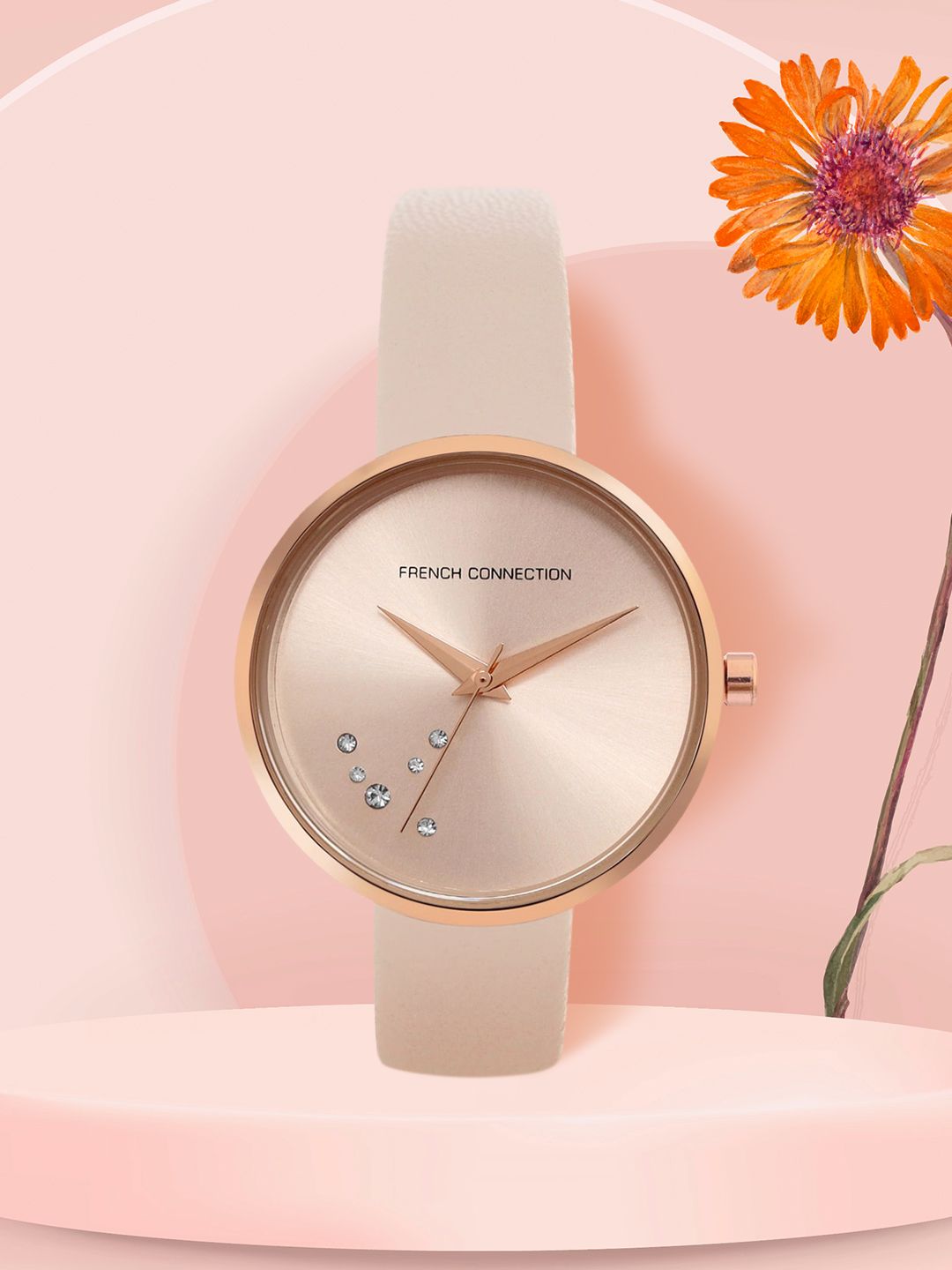 French Connection Women Pink & Rose Gold-Plated Leather Straps Analogue Watch FCL23-G Price in India