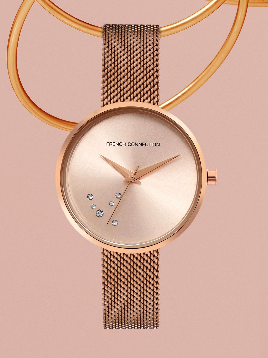 French Connection Women Rose Gold-Toned Dial Rose Gold-Plated Straps Analogue Watch FCL23 Price in India