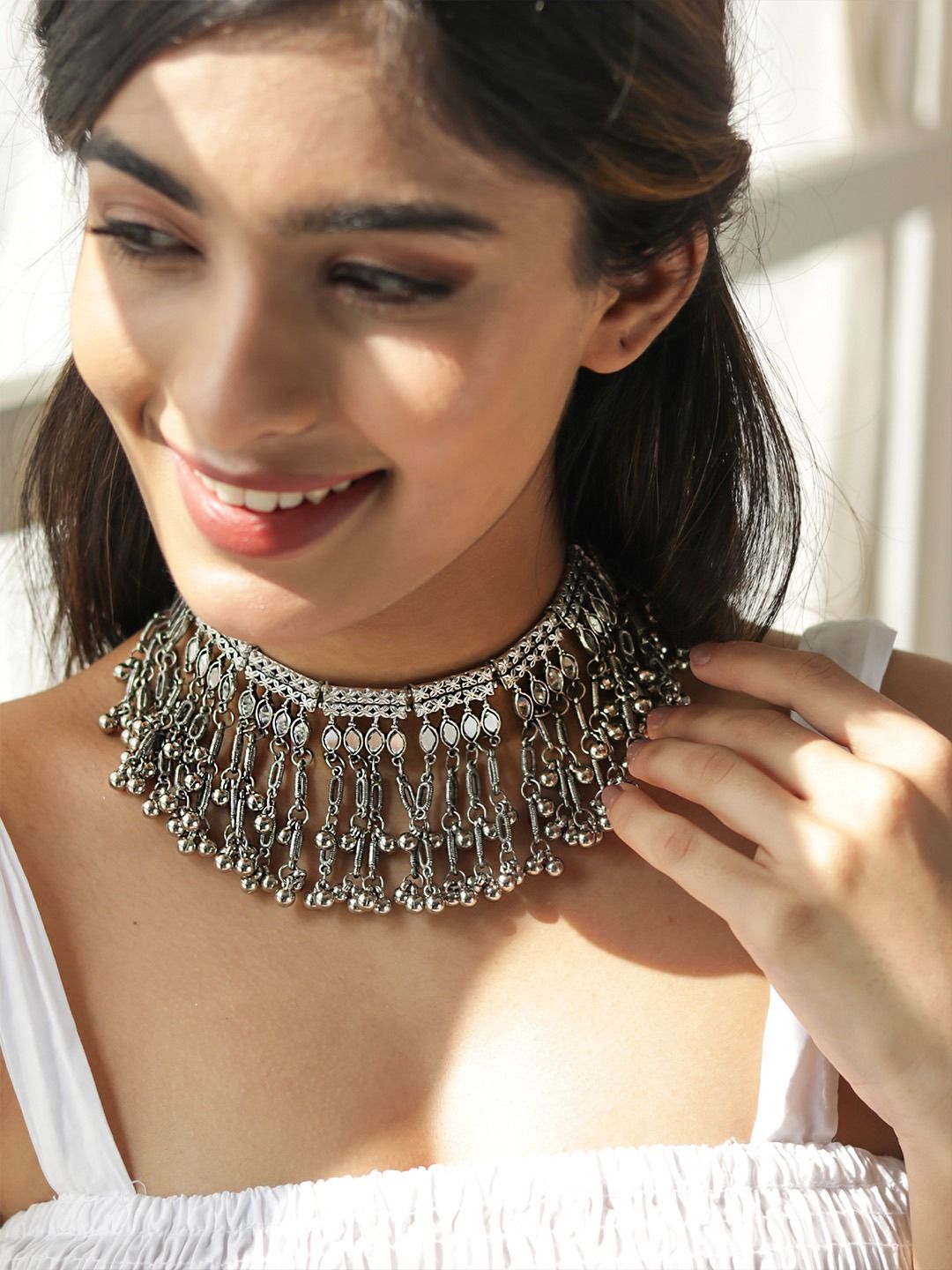 Fida Silver-Toned Silver-Plated Choker Necklace Price in India